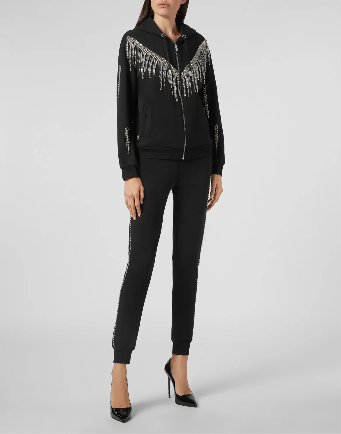 Hoodie Sweatjacket Crystal Fringe, цвет: Черный