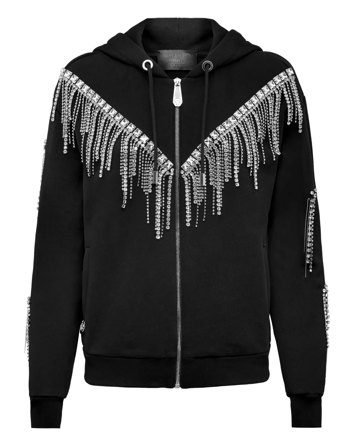 Hoodie Sweatjacket Crystal Fringe, цвет: Черный