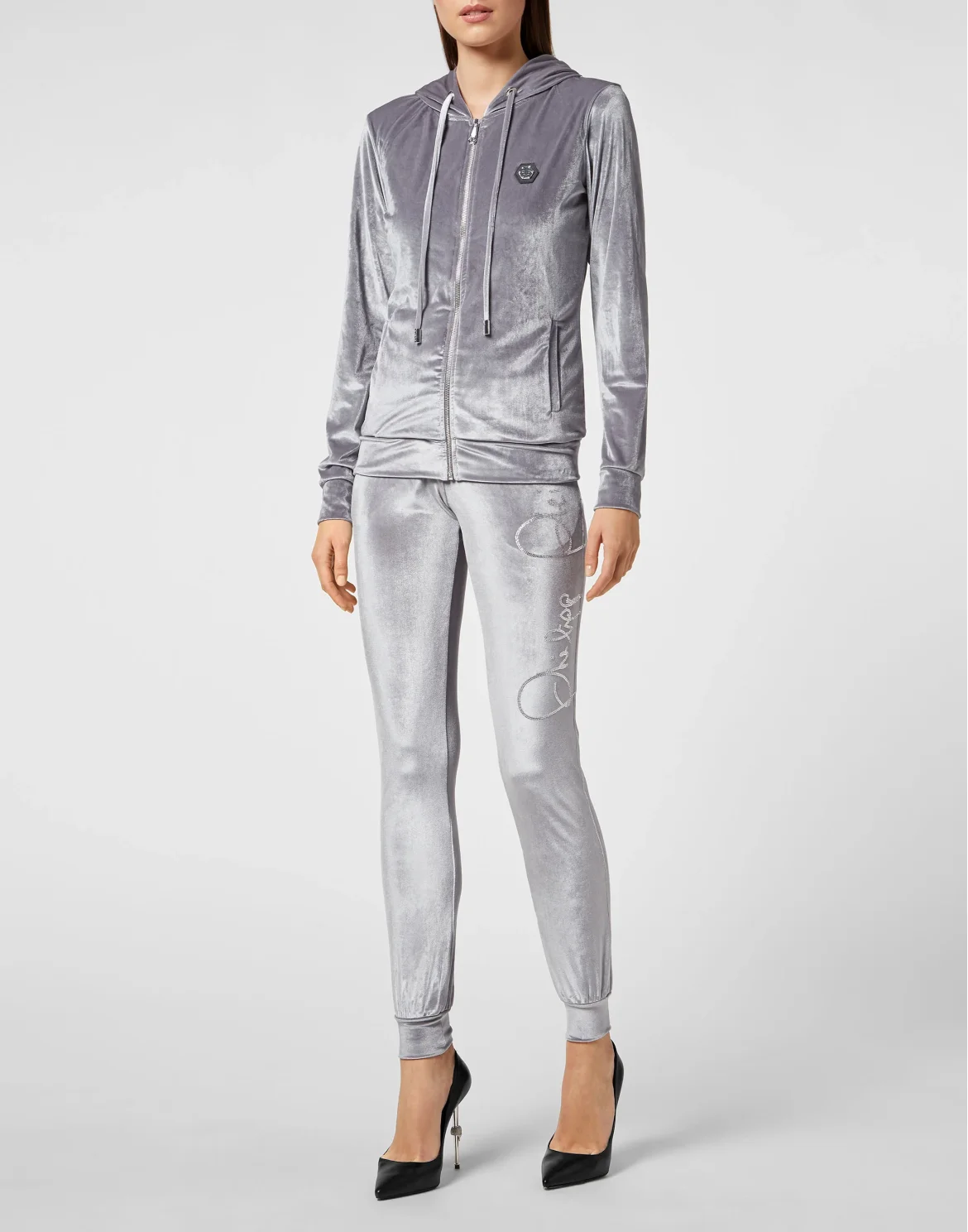 Velvet Hoodie/Trousers Tracksuit, цвет: Серый
