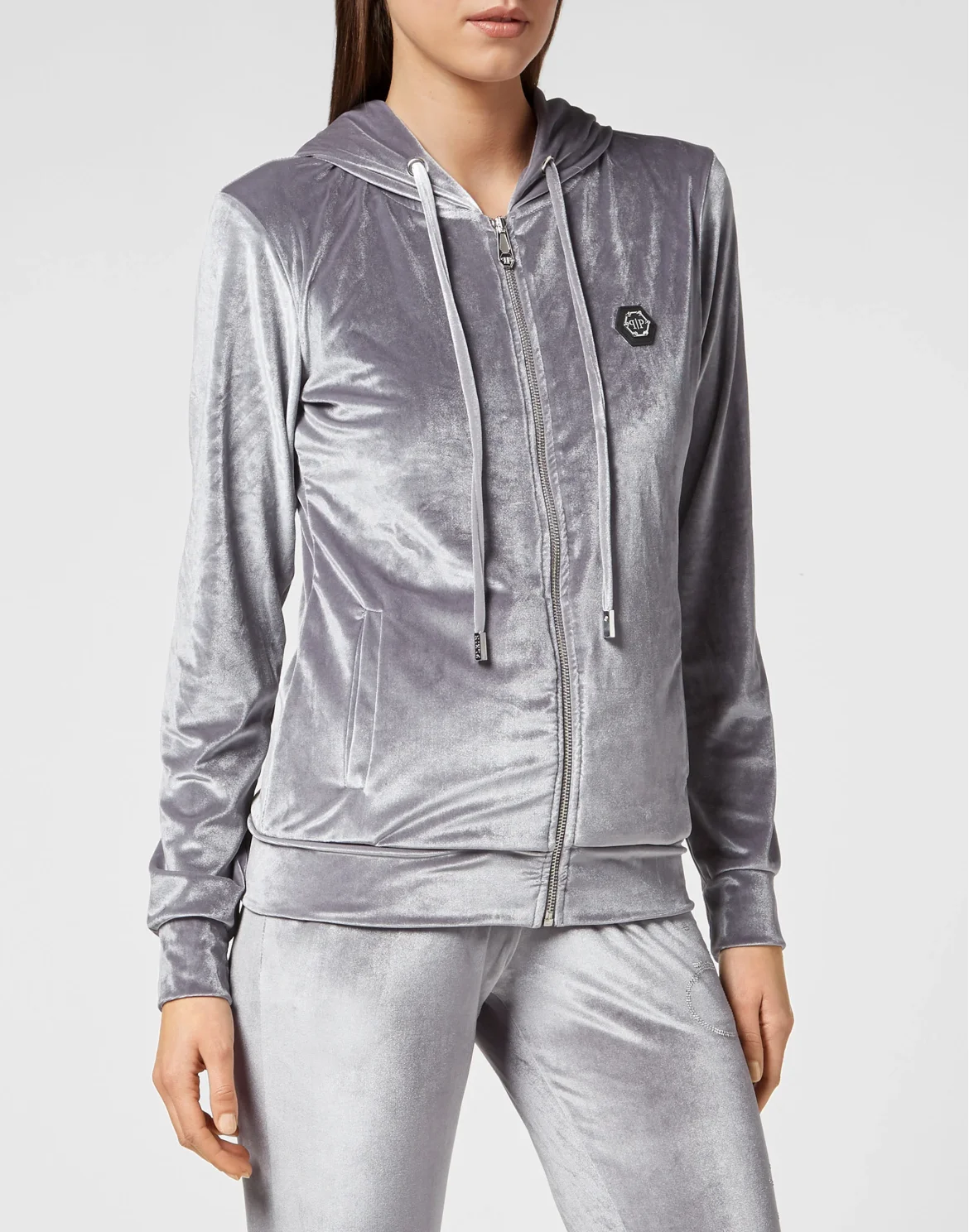Velvet Hoodie/Trousers Tracksuit, цвет: Серый
