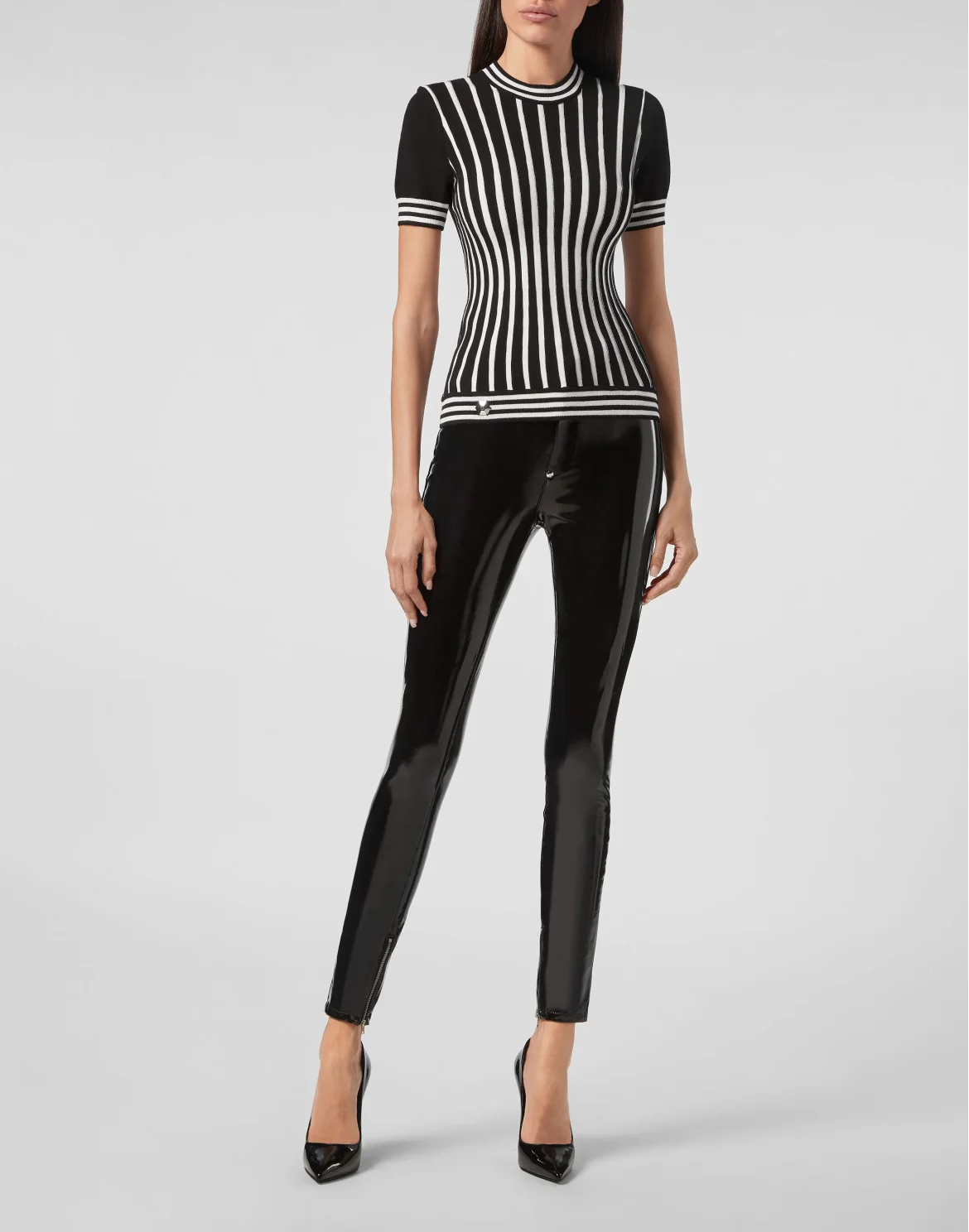 Pullover Round Neck SS Intarsia Stripes, цвет: Черный