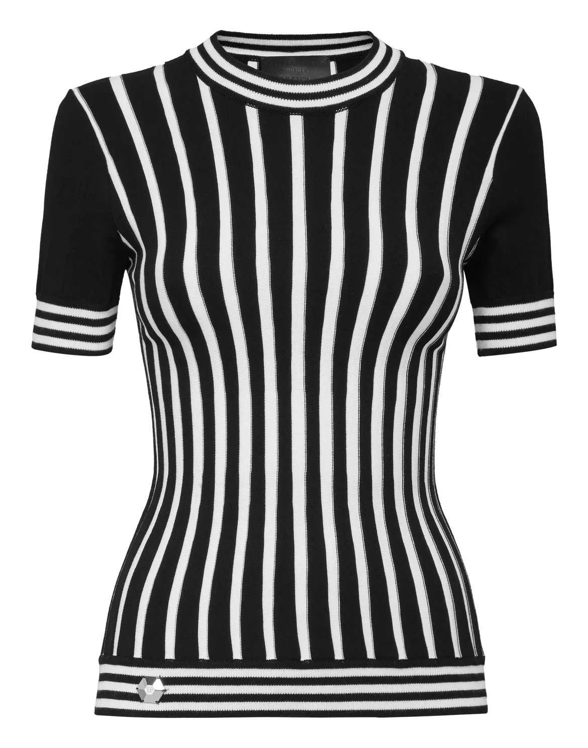 Pullover Round Neck SS Intarsia Stripes, цвет: Черный