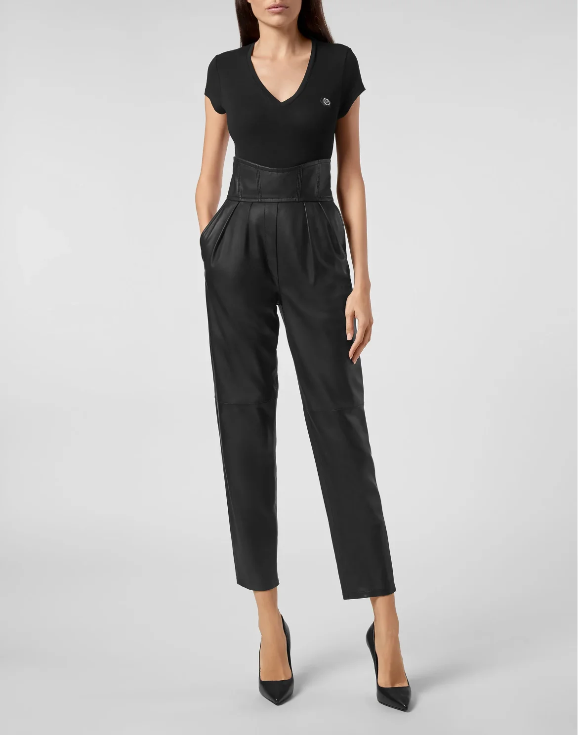 Leather Trousers Long 80's Fit Iconic Plein, цвет: Черный