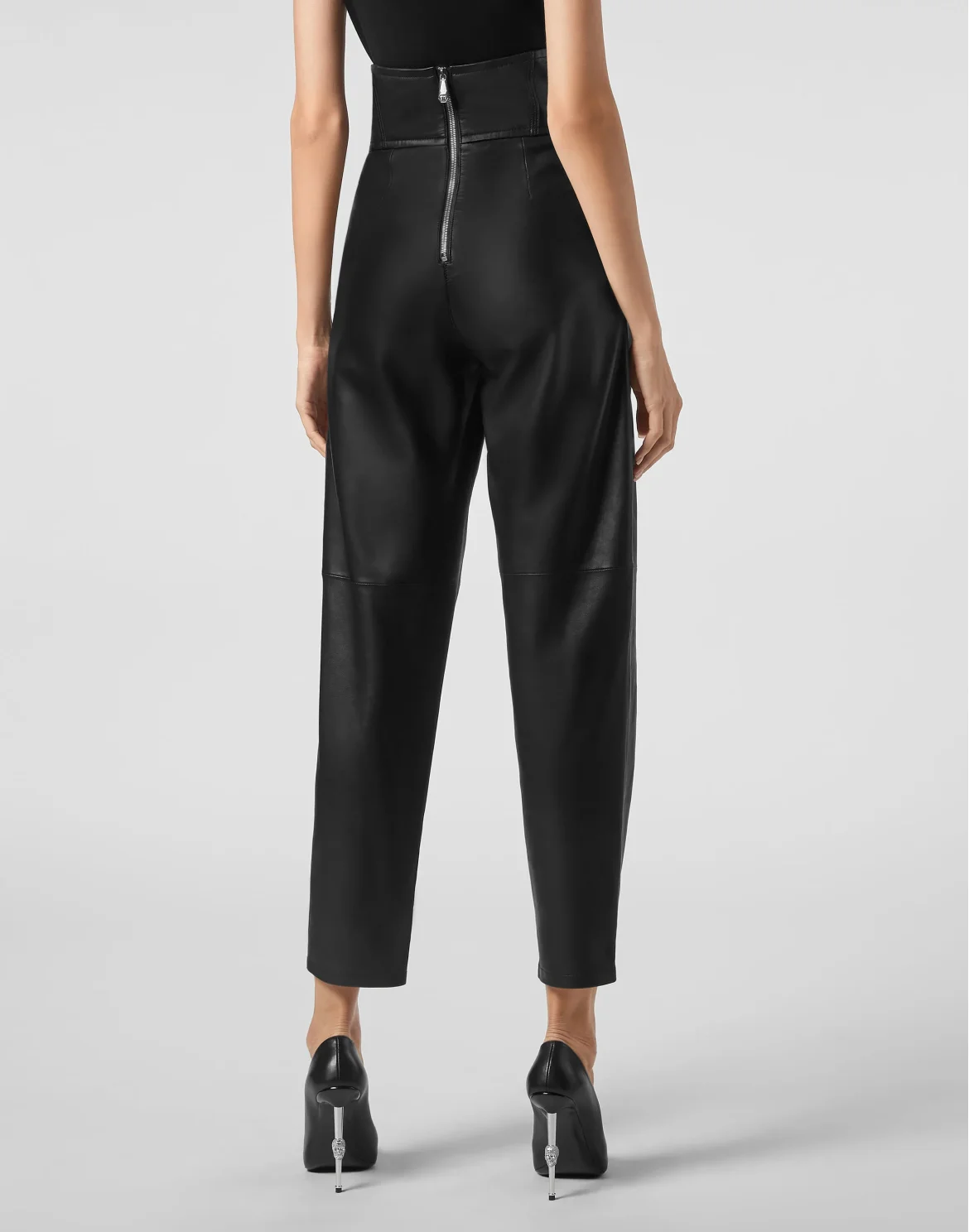 Leather Trousers Long 80's Fit Iconic Plein, цвет: Черный