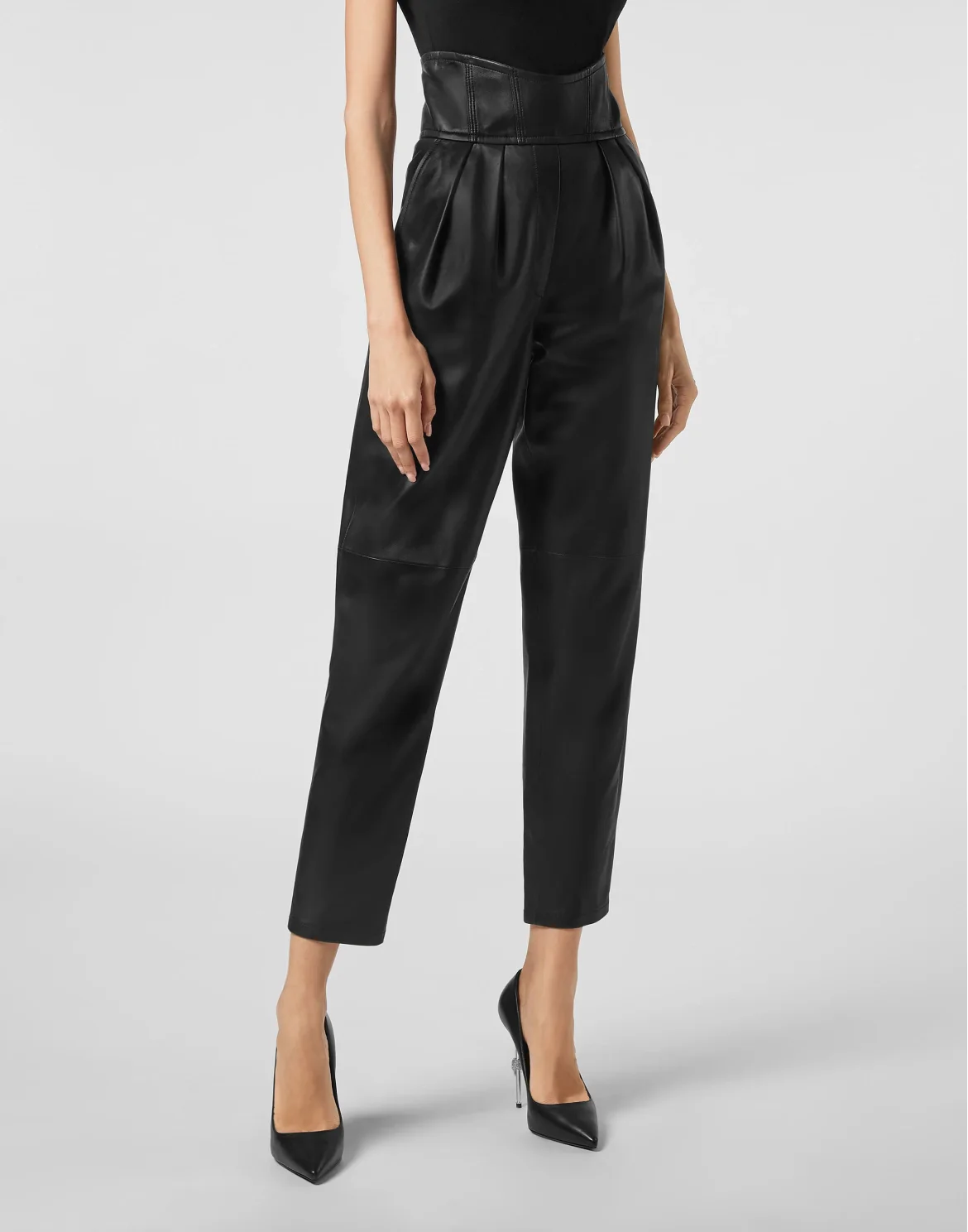 Leather Trousers Long 80's Fit Iconic Plein, цвет: Черный
