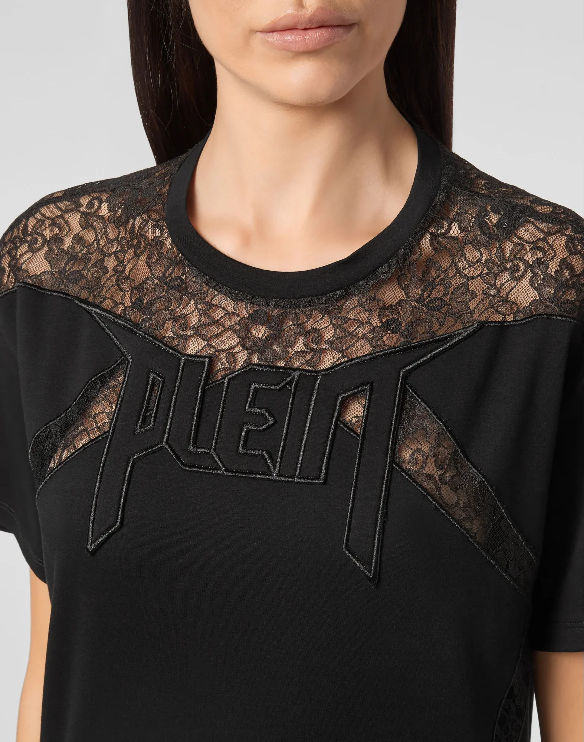 T-shirt Round Neck SS Lace, цвет: Черный