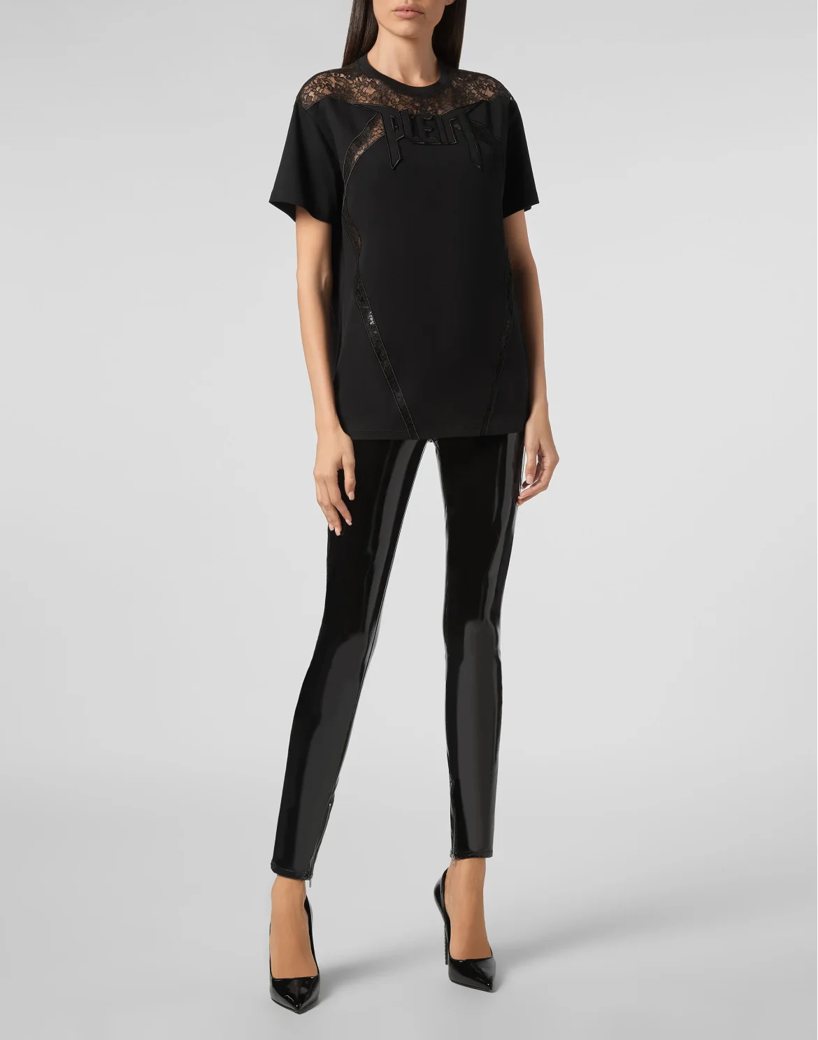 T-shirt Round Neck SS Lace, цвет: Черный