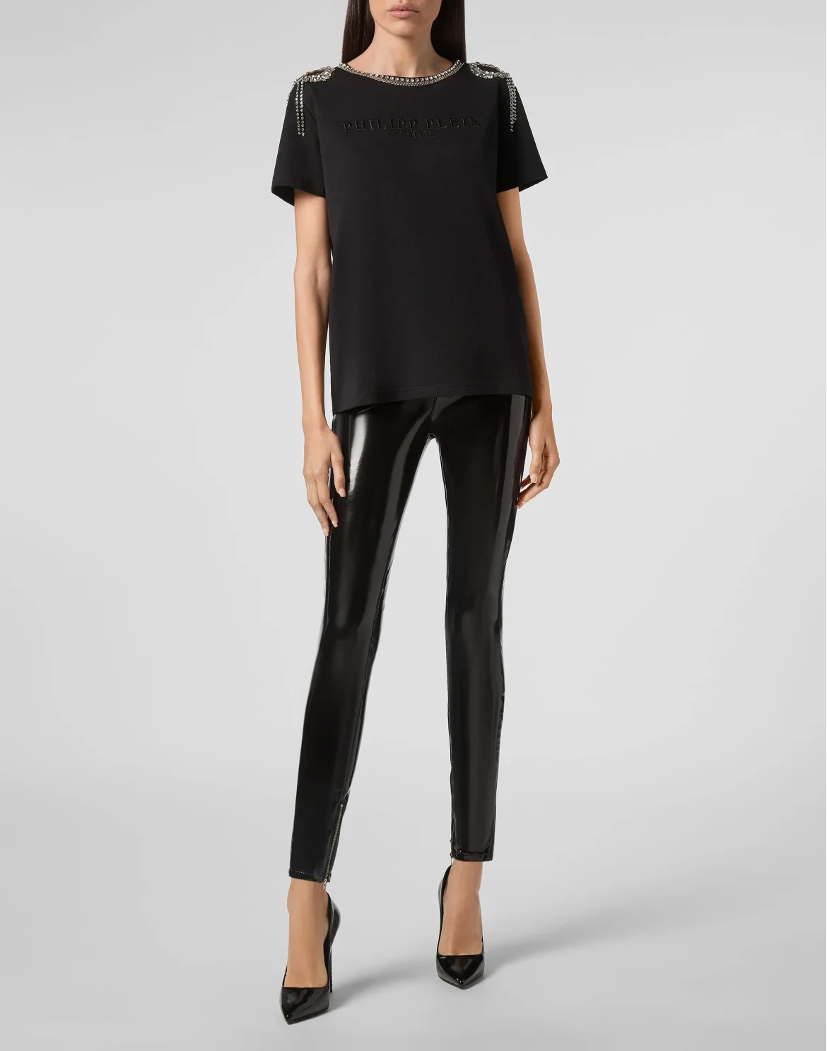 T-shirt Round Neck SS Crystal Fringe, цвет: Черный