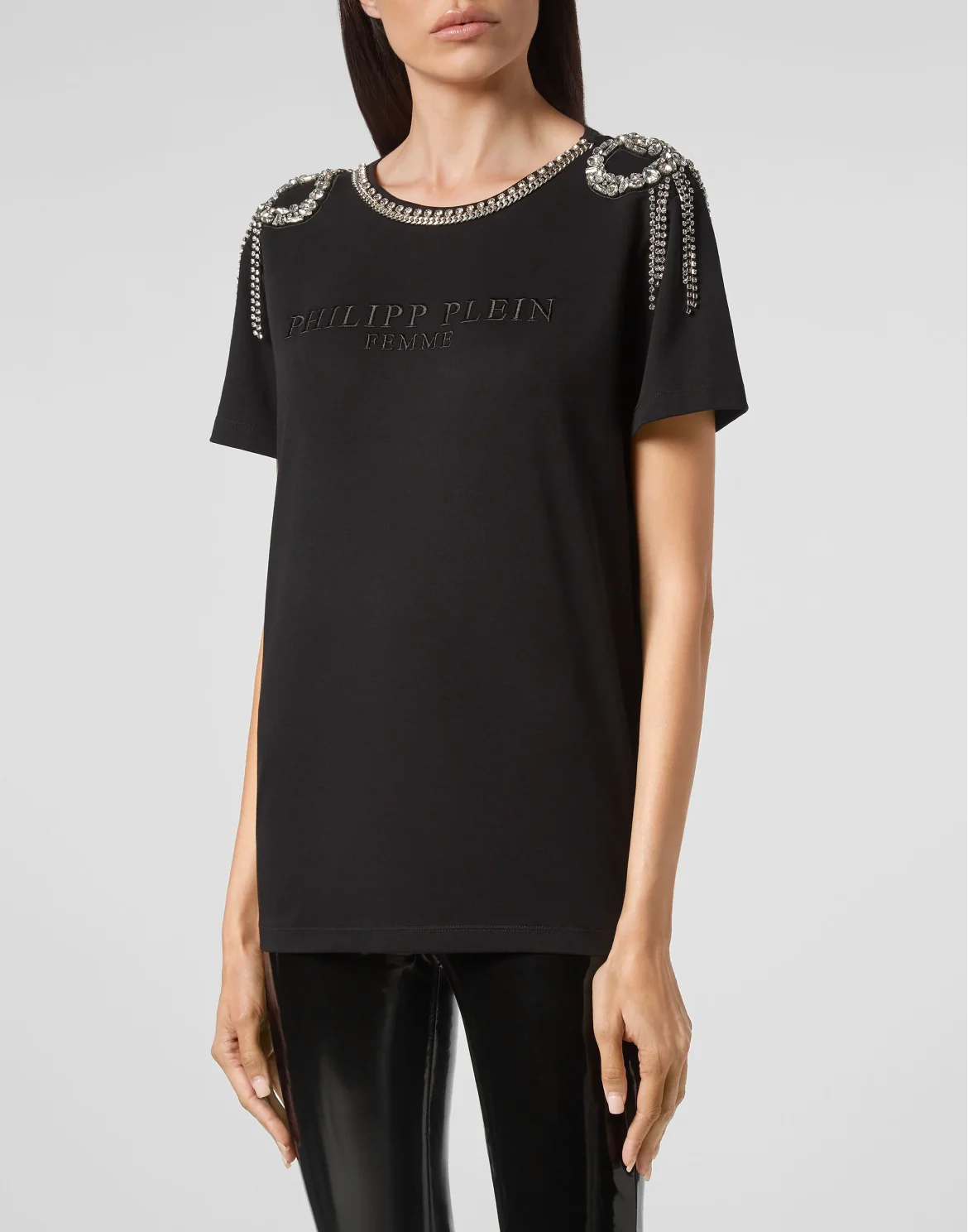 T-shirt Round Neck SS Crystal Fringe, цвет: Черный