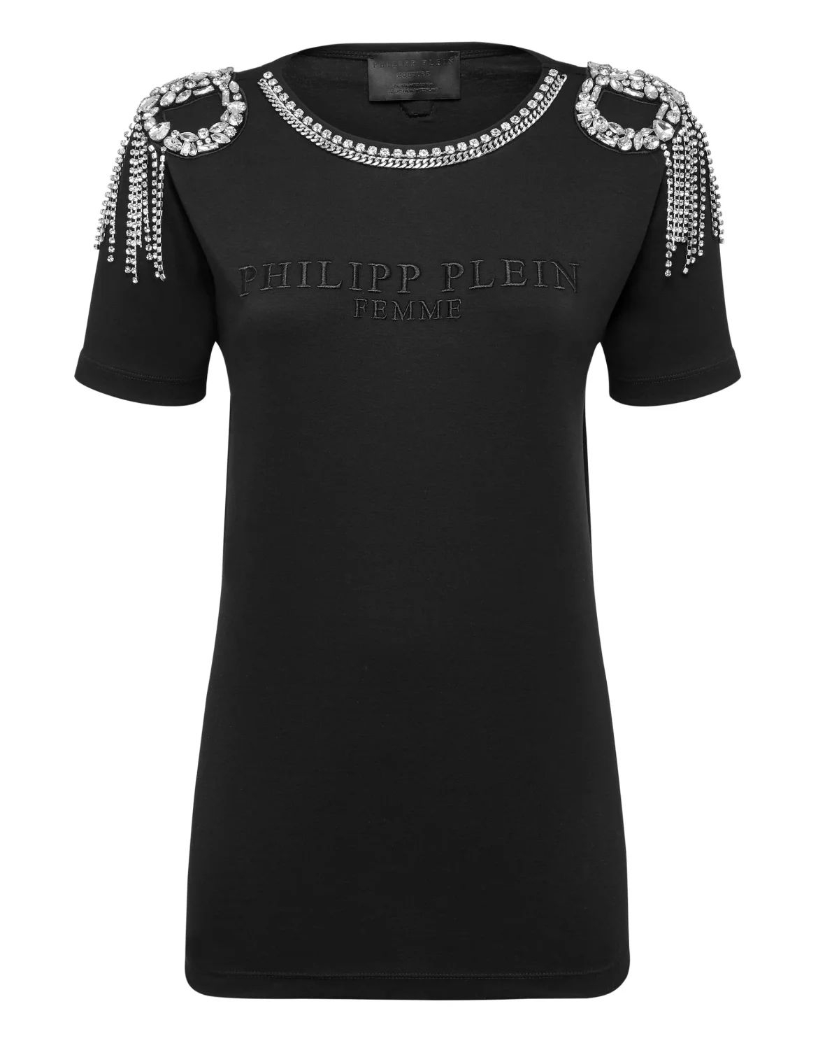T-shirt Round Neck SS Crystal Fringe, цвет: Черный