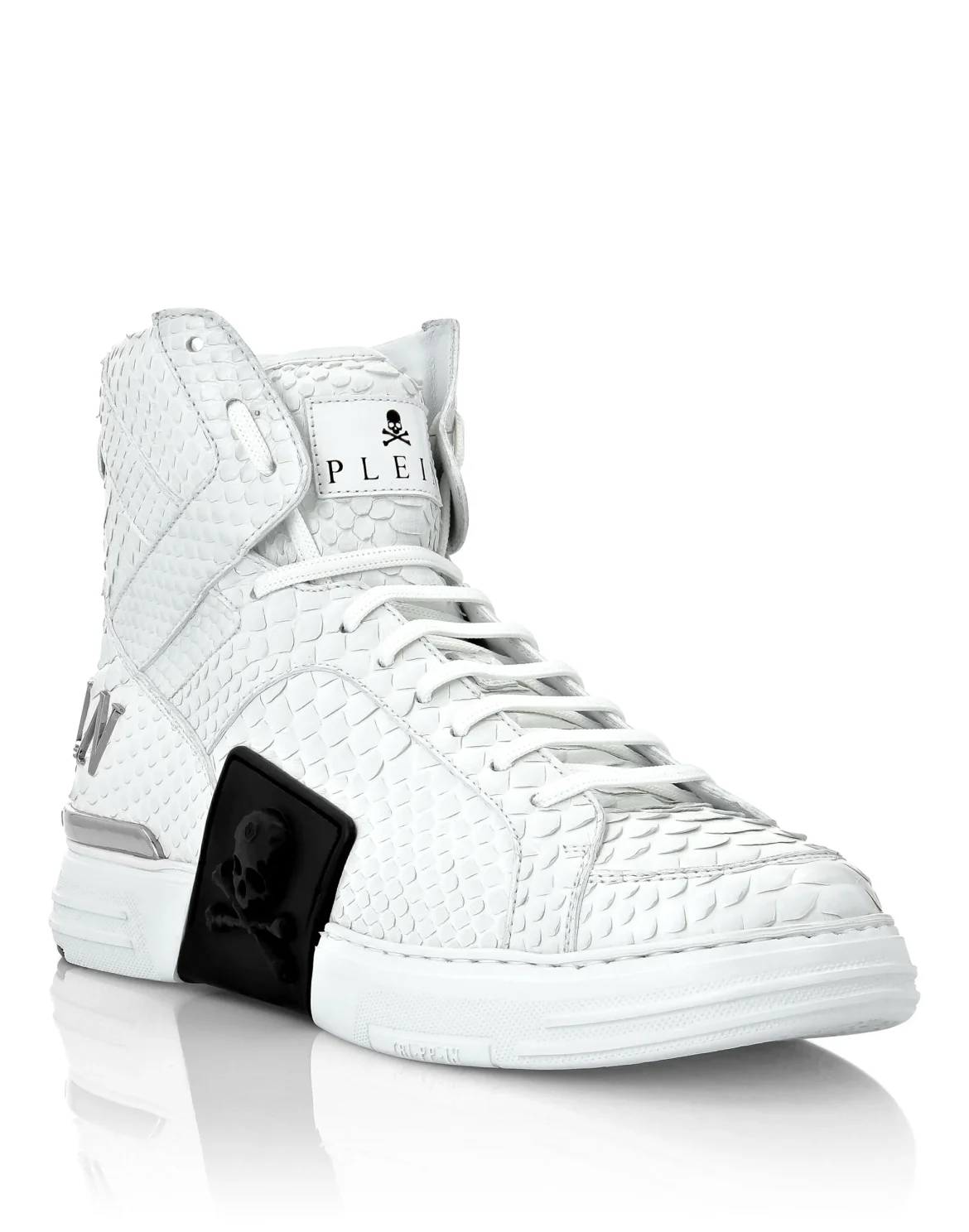 HI-TOP SNEAKERS MONEY KICK$ PYTHON LUXURY SKULL, цвет: Белый