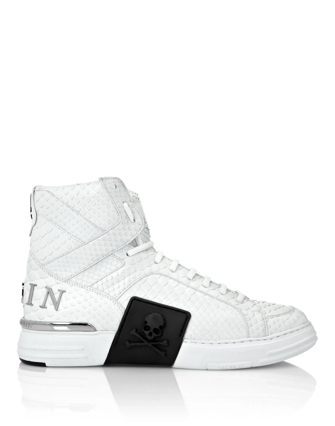 HI-TOP SNEAKERS MONEY KICK$ PYTHON LUXURY SKULL, цвет: Белый