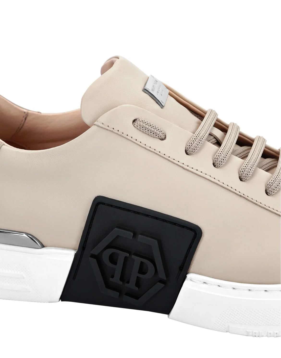 LO-TOP SNEAKERS PHANTOM KICK$ LEATHER HEXAGON ICONIC PLEIN, цвет: Бежевый