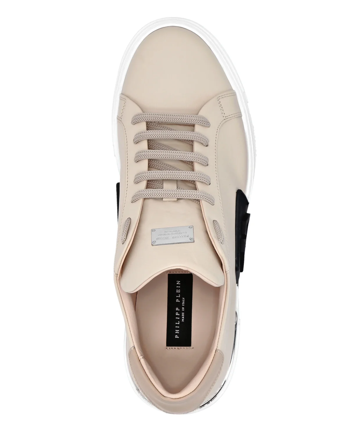LO-TOP SNEAKERS PHANTOM KICK$ LEATHER HEXAGON ICONIC PLEIN, цвет: Бежевый