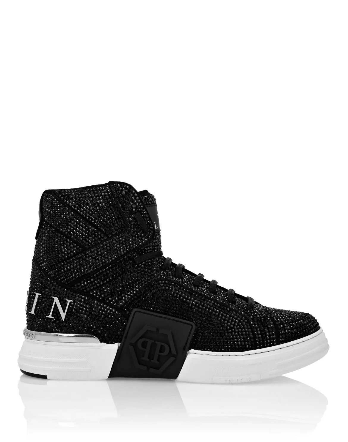 HI-TOP SNEAKERS MONEY KICK$ SUEDE CRYSTAL HEXAGON, цвет: Черный