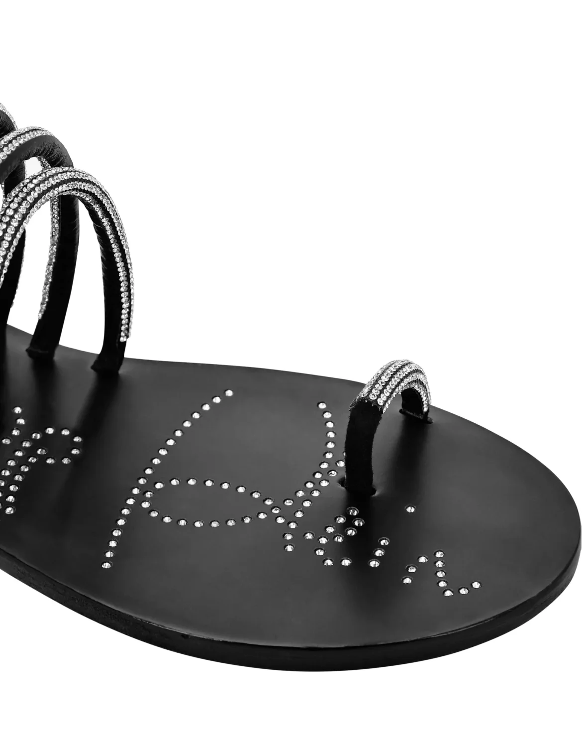 Suede Sandals Flat Crystal, цвет: Черный