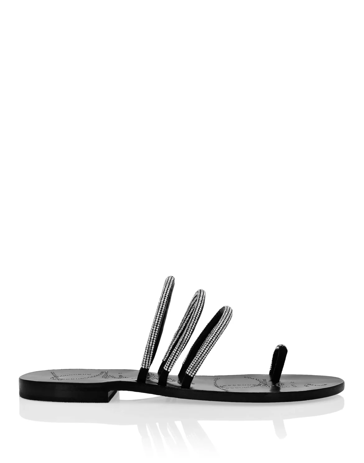 Suede Sandals Flat Crystal, цвет: Черный