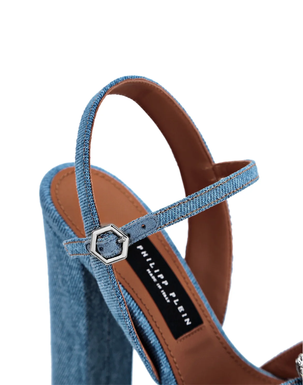 Denim Sandals High Heels Crystal Hexagon, цвет: Синий