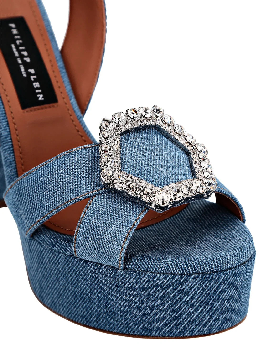 Denim Sandals High Heels Crystal Hexagon, цвет: Синий