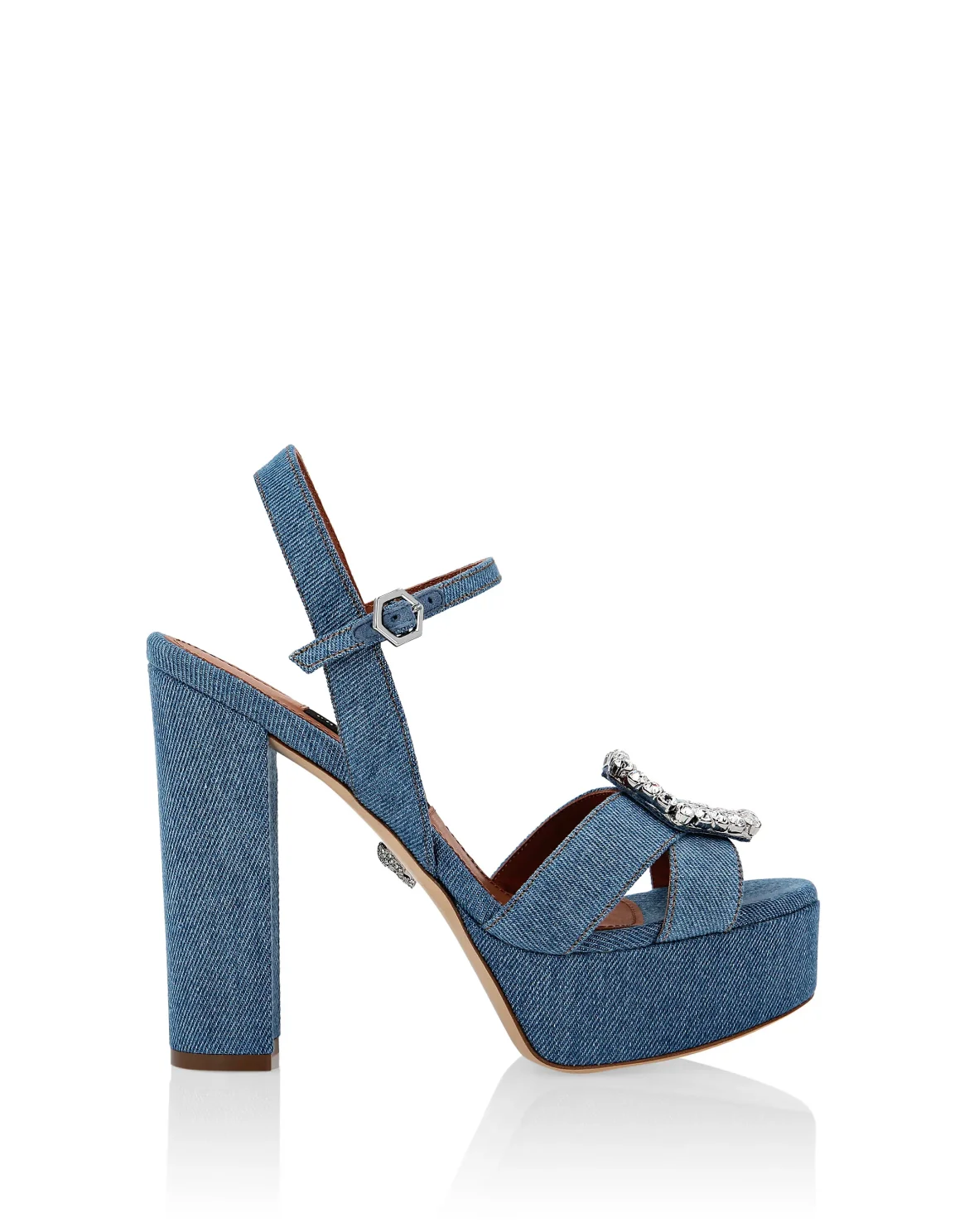 Denim Sandals High Heels Crystal Hexagon, цвет: Синий