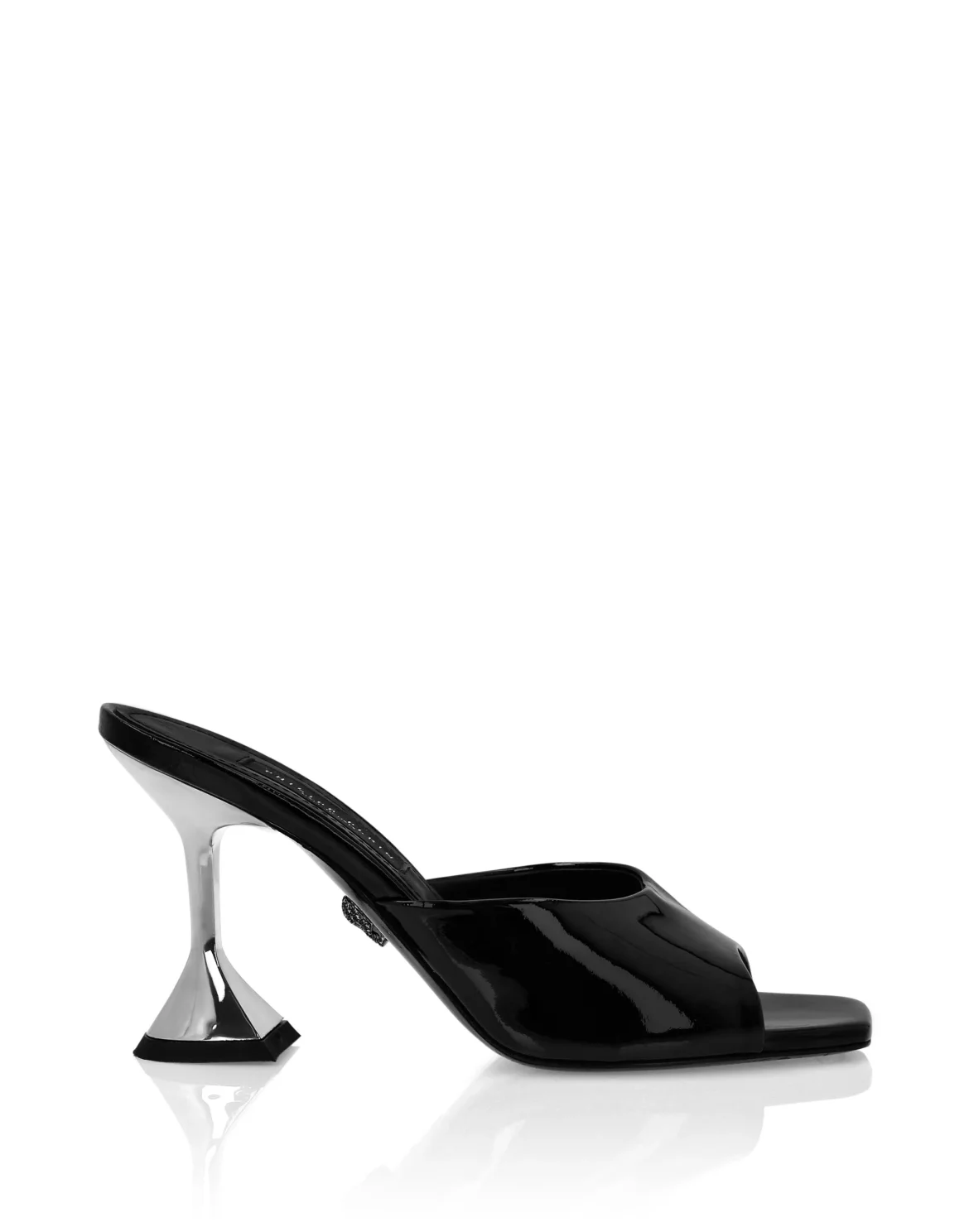 Patent Leather Sandals Mid Heels Iconic Plein, цвет: Черный