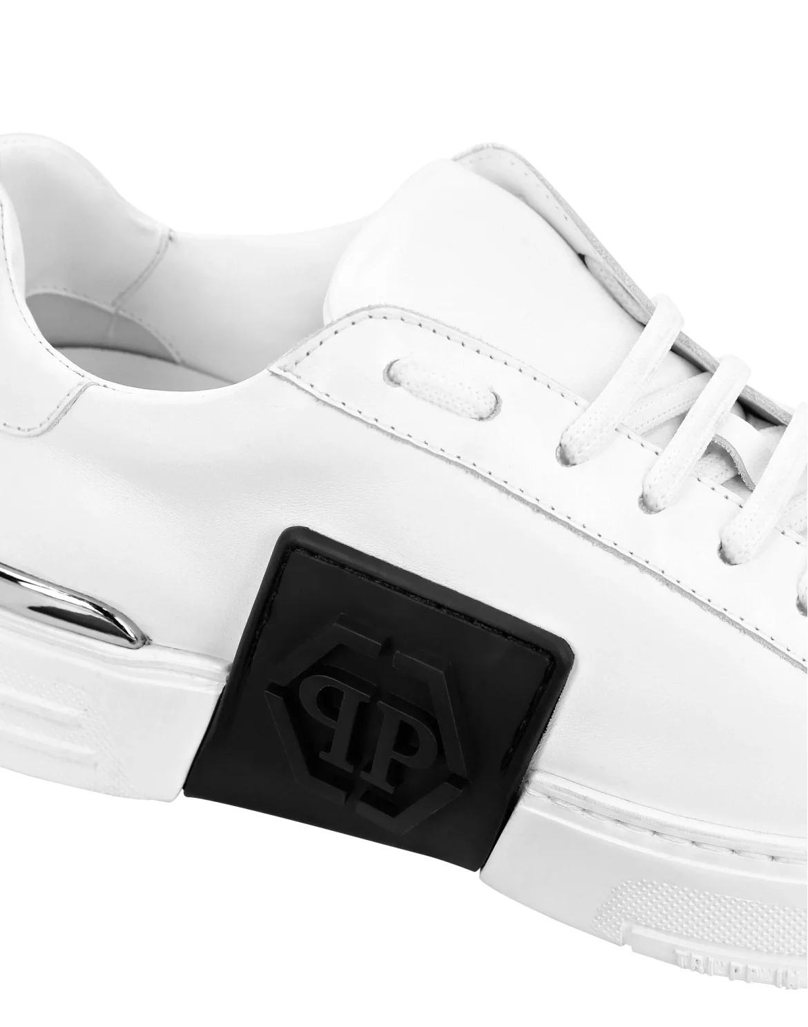 LO-TOP SNEAKERS PHANTOM KICK$ LEATHER HEXAGON ICONIC PLEIN, цвет: Белый