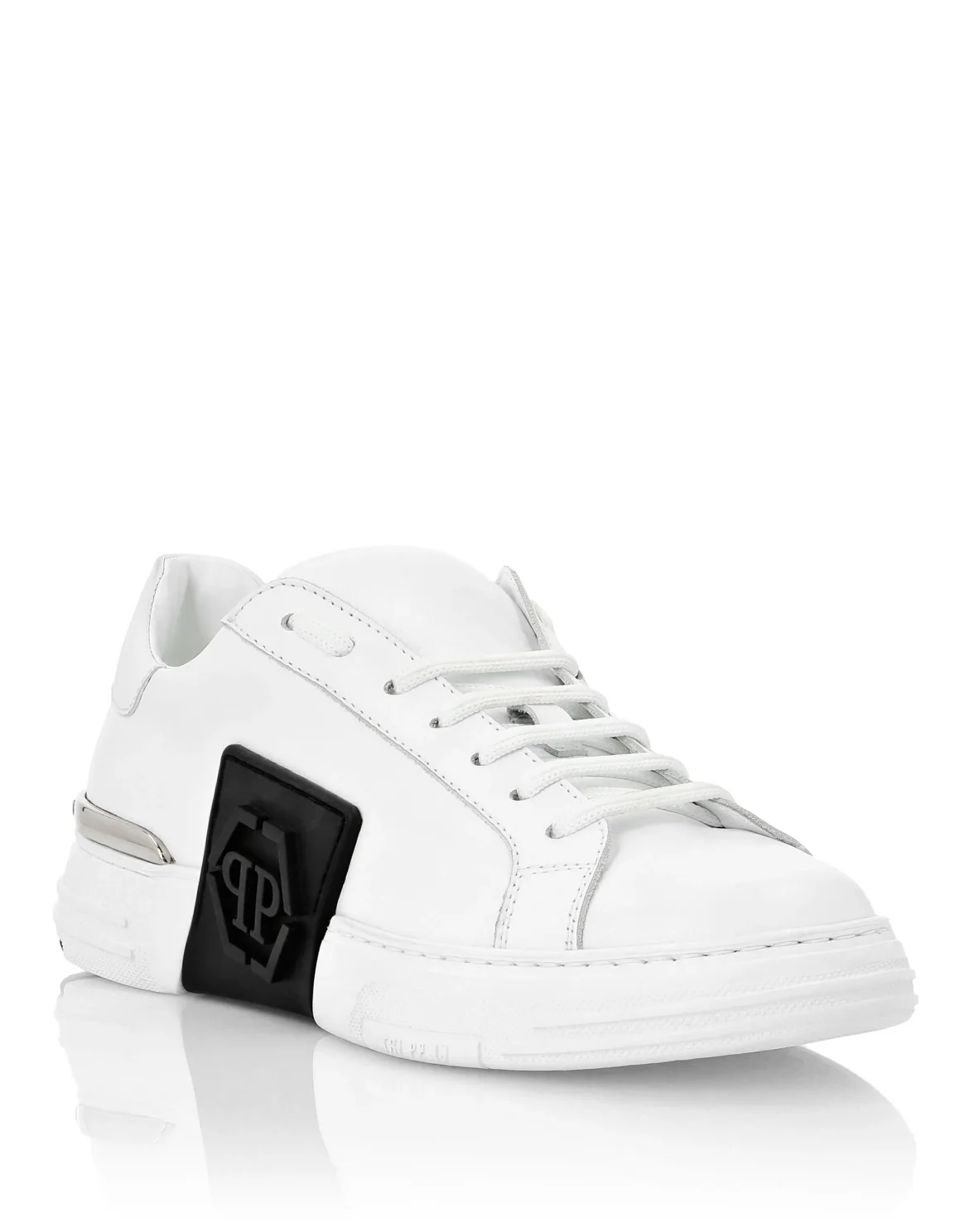 LO-TOP SNEAKERS PHANTOM KICK$ LEATHER HEXAGON ICONIC PLEIN, цвет: Белый