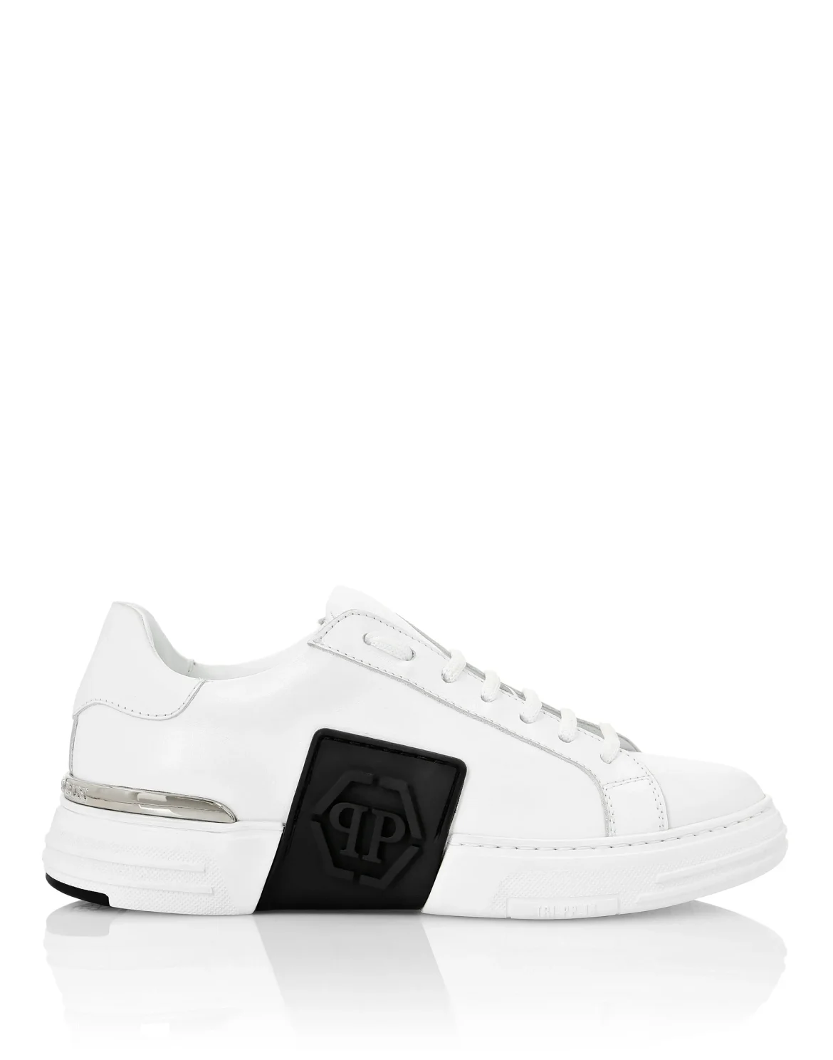 LO-TOP SNEAKERS PHANTOM KICK$ LEATHER HEXAGON ICONIC PLEIN, цвет: Белый