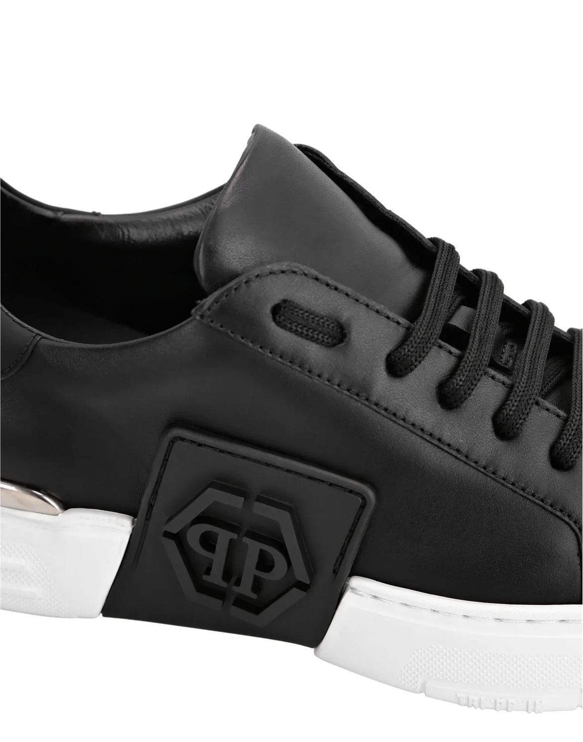 LO-TOP SNEAKERS PHANTOM KICK$ LEATHER HEXAGON ICONIC PLEIN, цвет: Черный