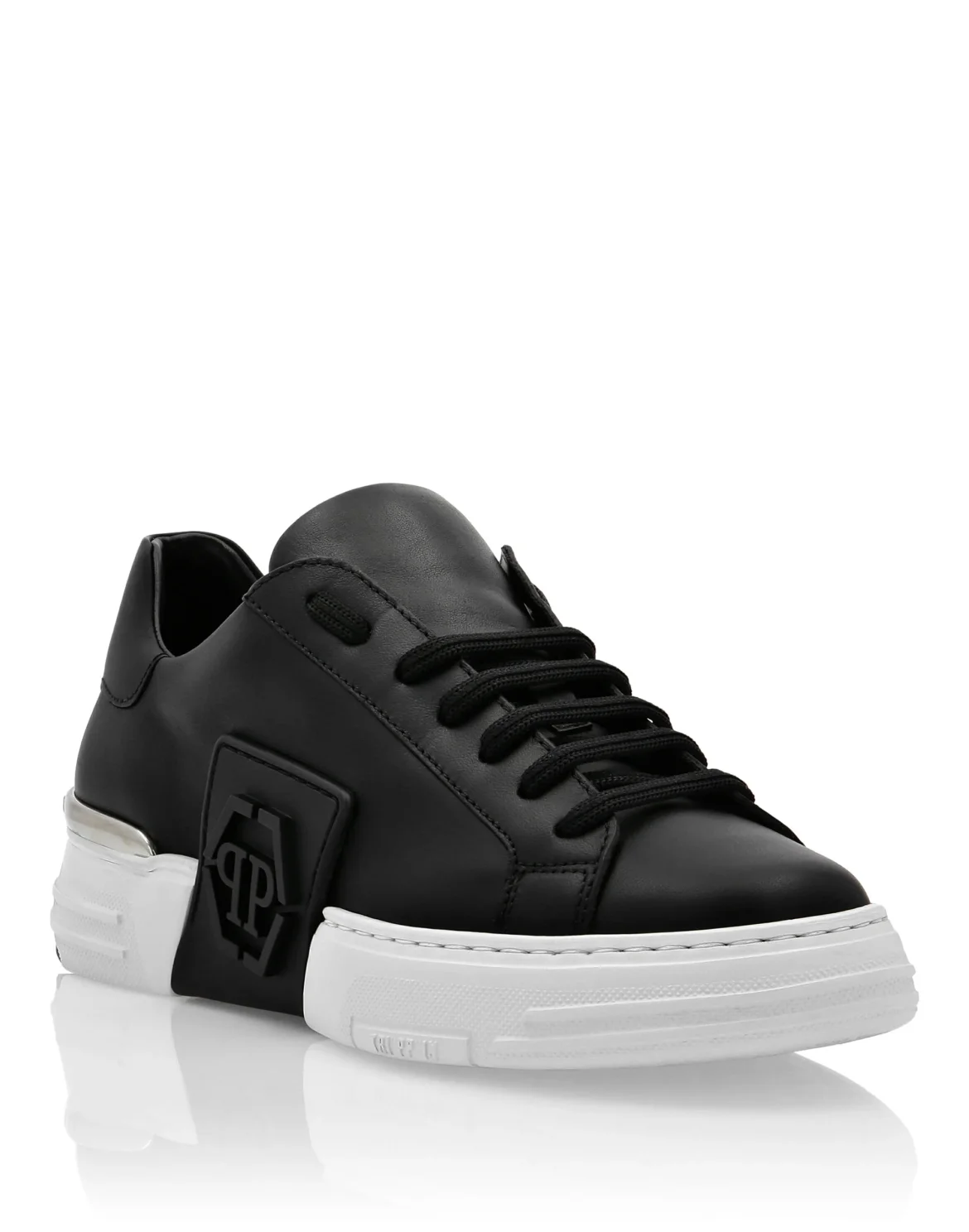LO-TOP SNEAKERS PHANTOM KICK$ LEATHER HEXAGON ICONIC PLEIN, цвет: Черный