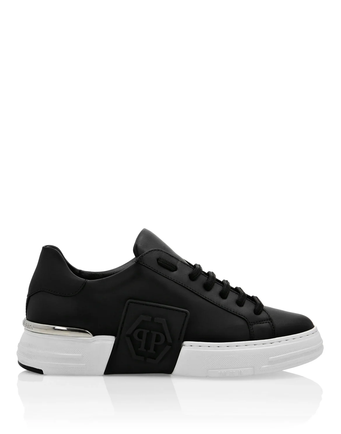 LO-TOP SNEAKERS PHANTOM KICK$ LEATHER HEXAGON ICONIC PLEIN, цвет: Черный