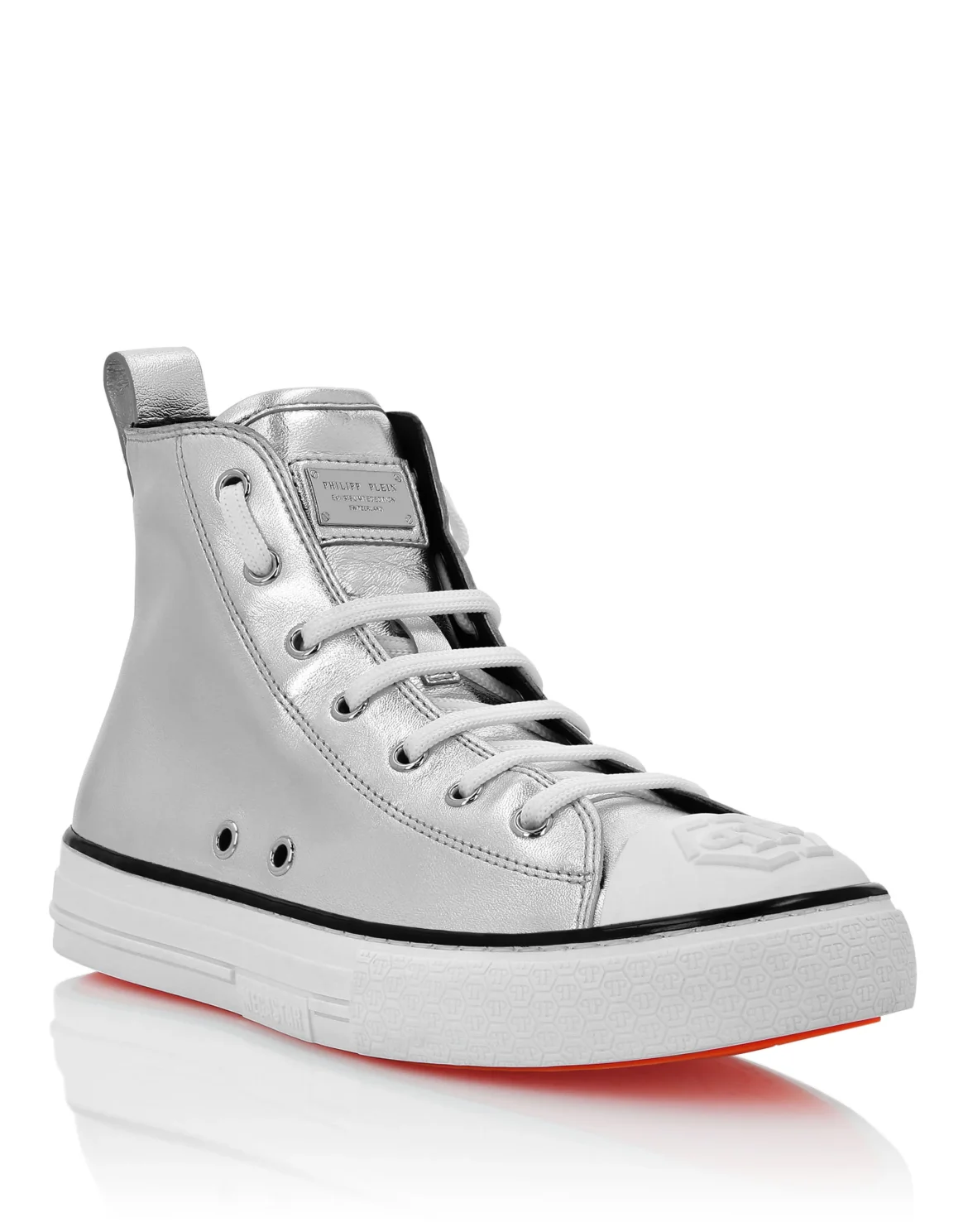 Laminated Leather Hi-Top Sneakers Megastar, цвет: Серебристый