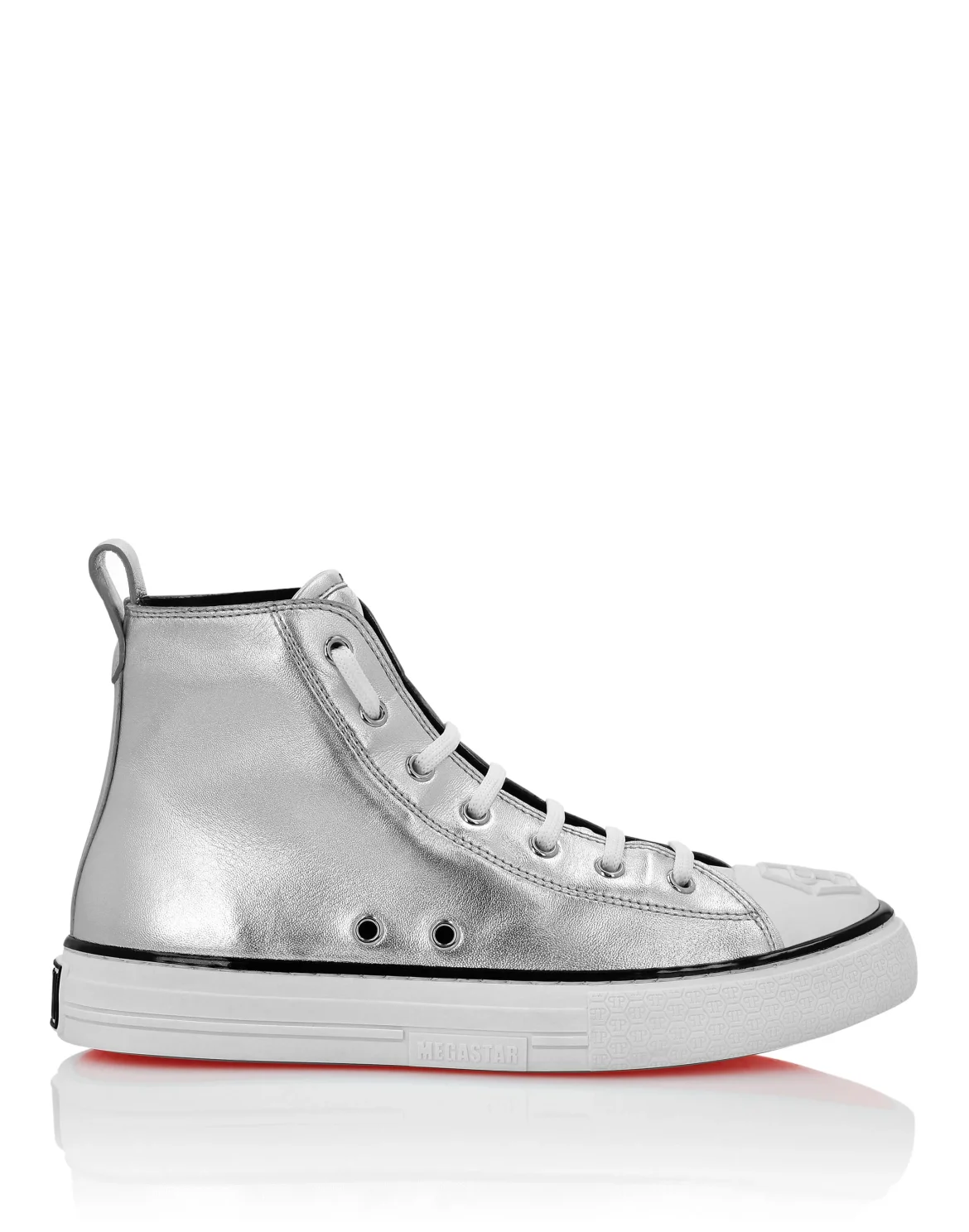 Laminated Leather Hi-Top Sneakers Megastar, цвет: Серебристый