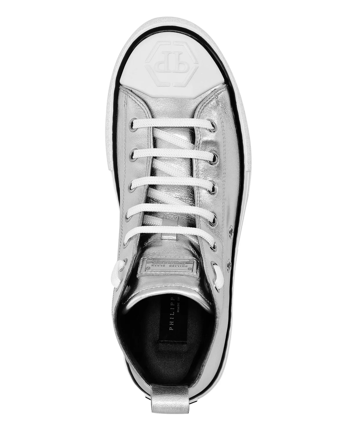 Laminated Leather Hi-Top Sneakers Megastar, цвет: Серебристый