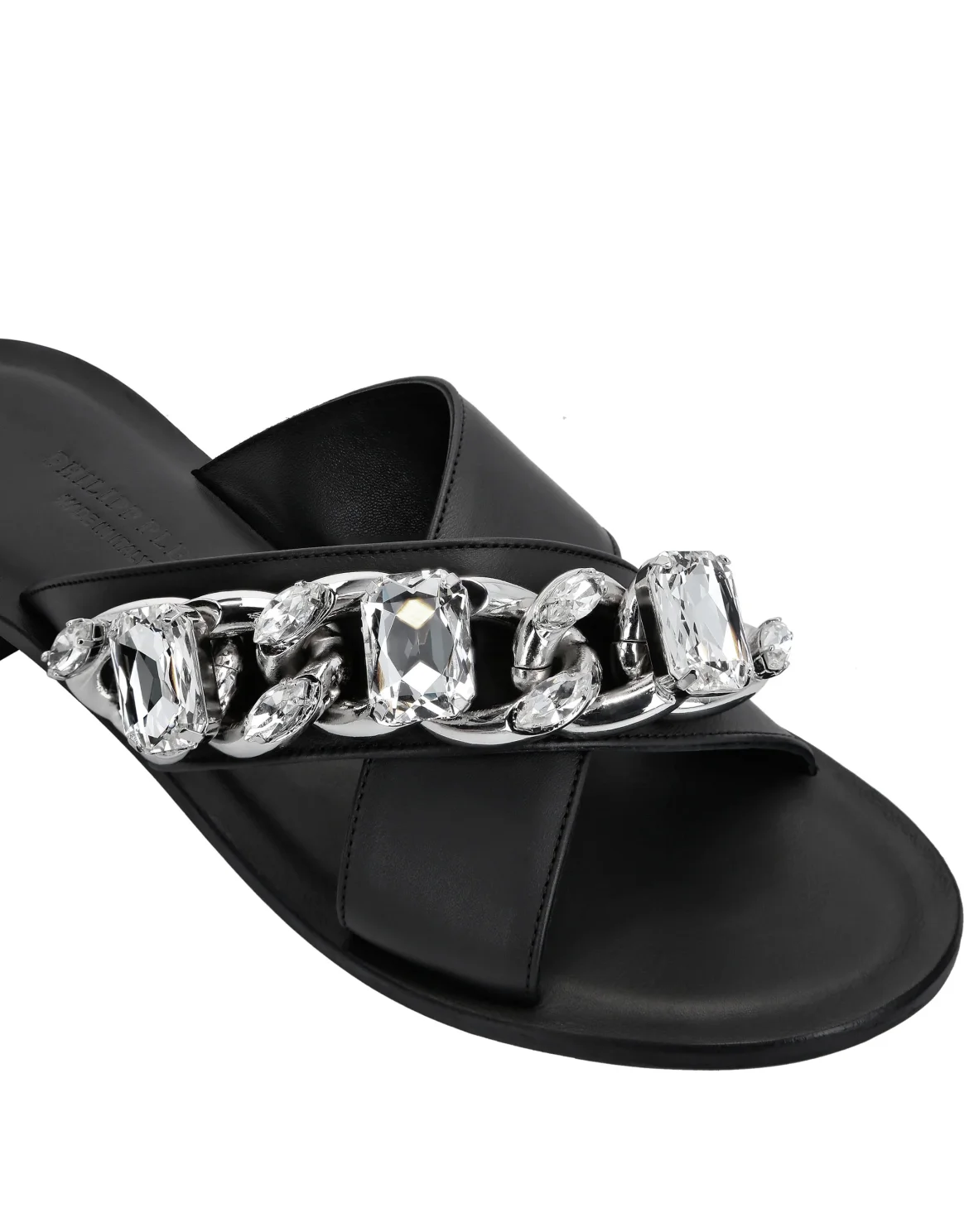 Leather Sandals Flat Chains, цвет: Черный