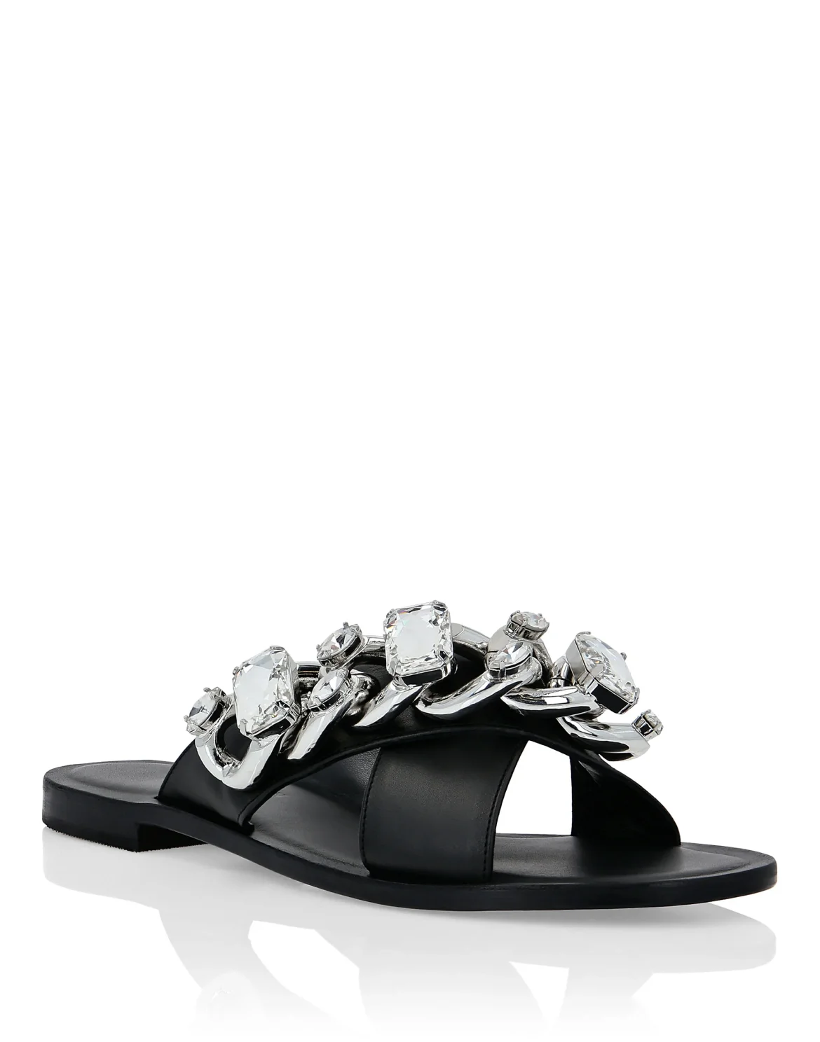 Leather Sandals Flat Chains, цвет: Черный