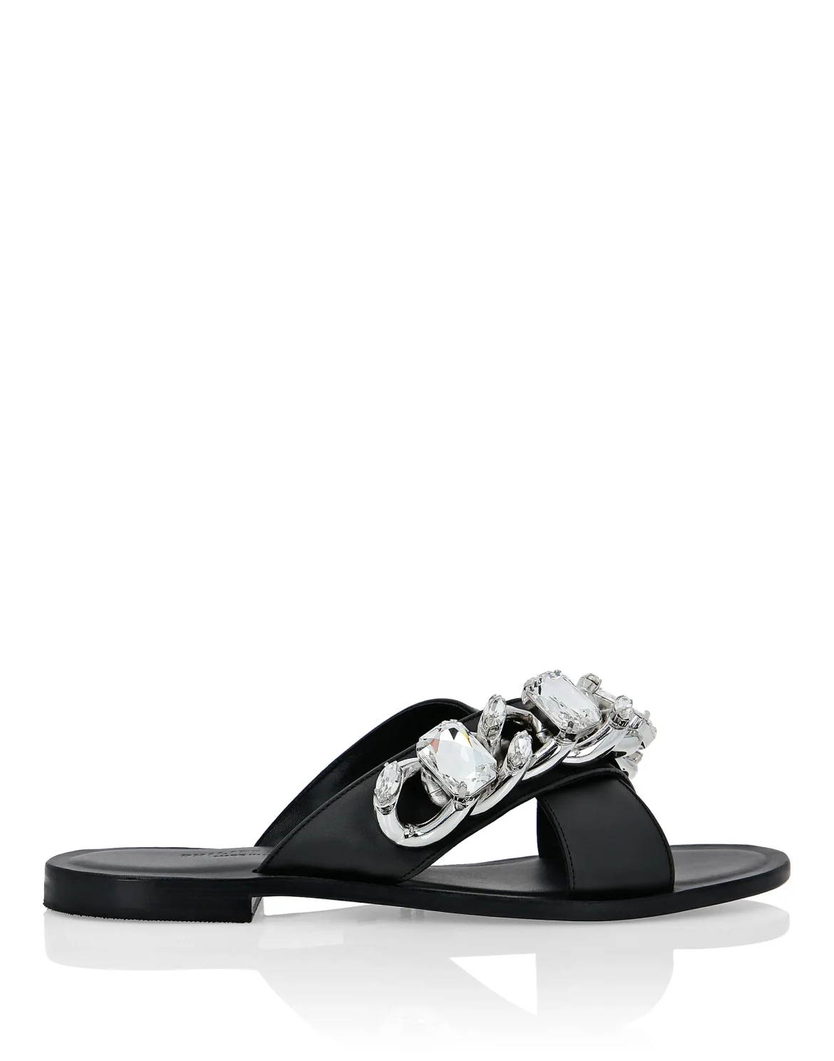Leather Sandals Flat Chains, цвет: Черный