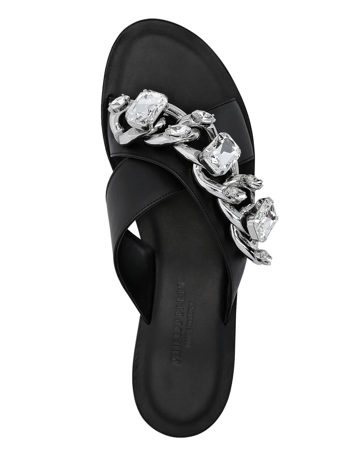 Leather Sandals Flat Chains, цвет: Черный