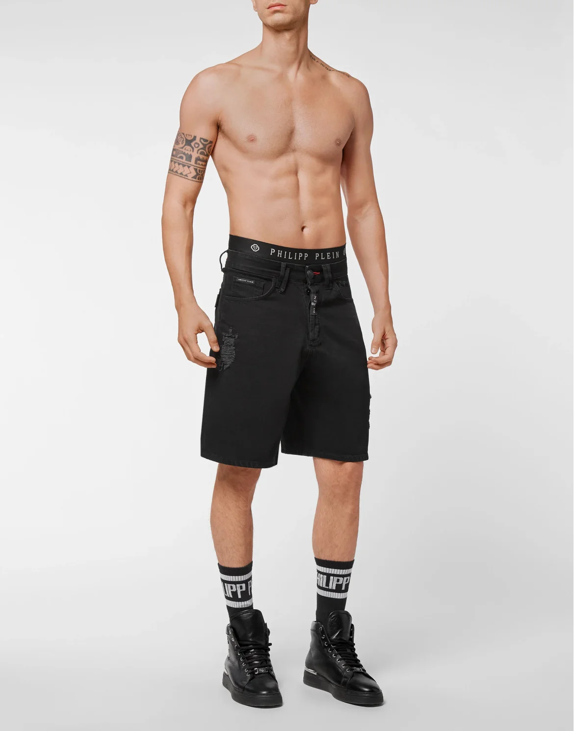 Denim Capri Shorts, цвет: Черный