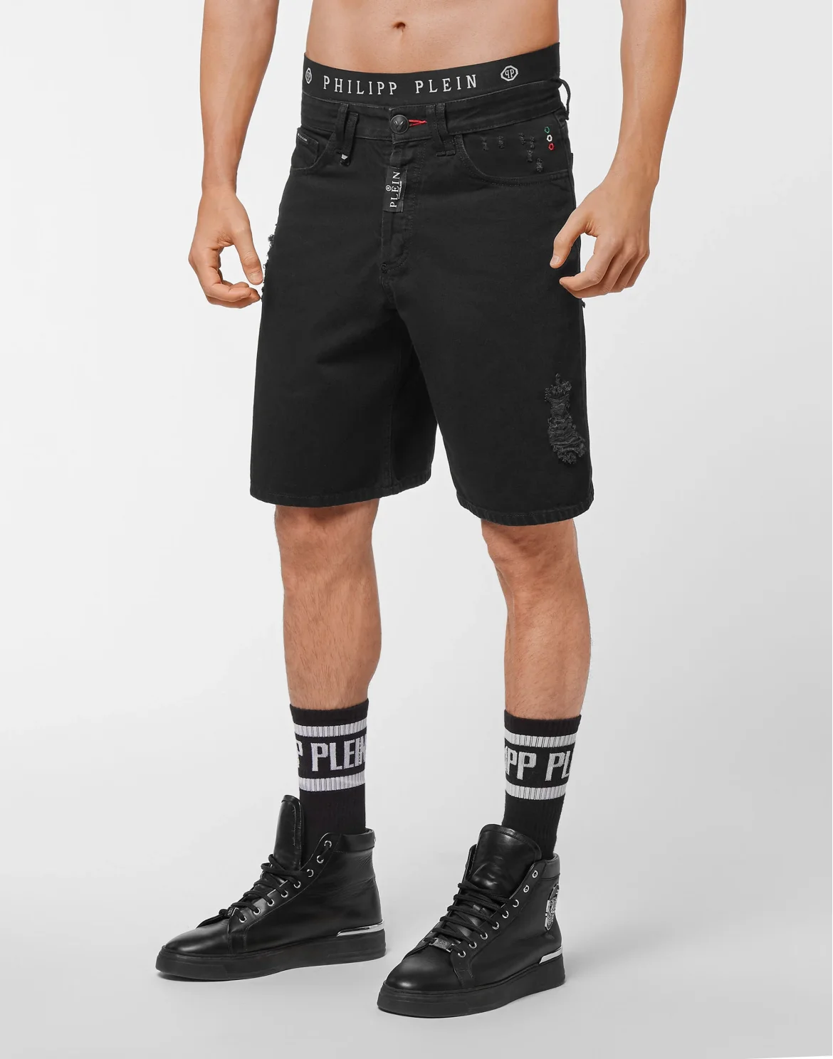 Denim Capri Shorts, цвет: Черный