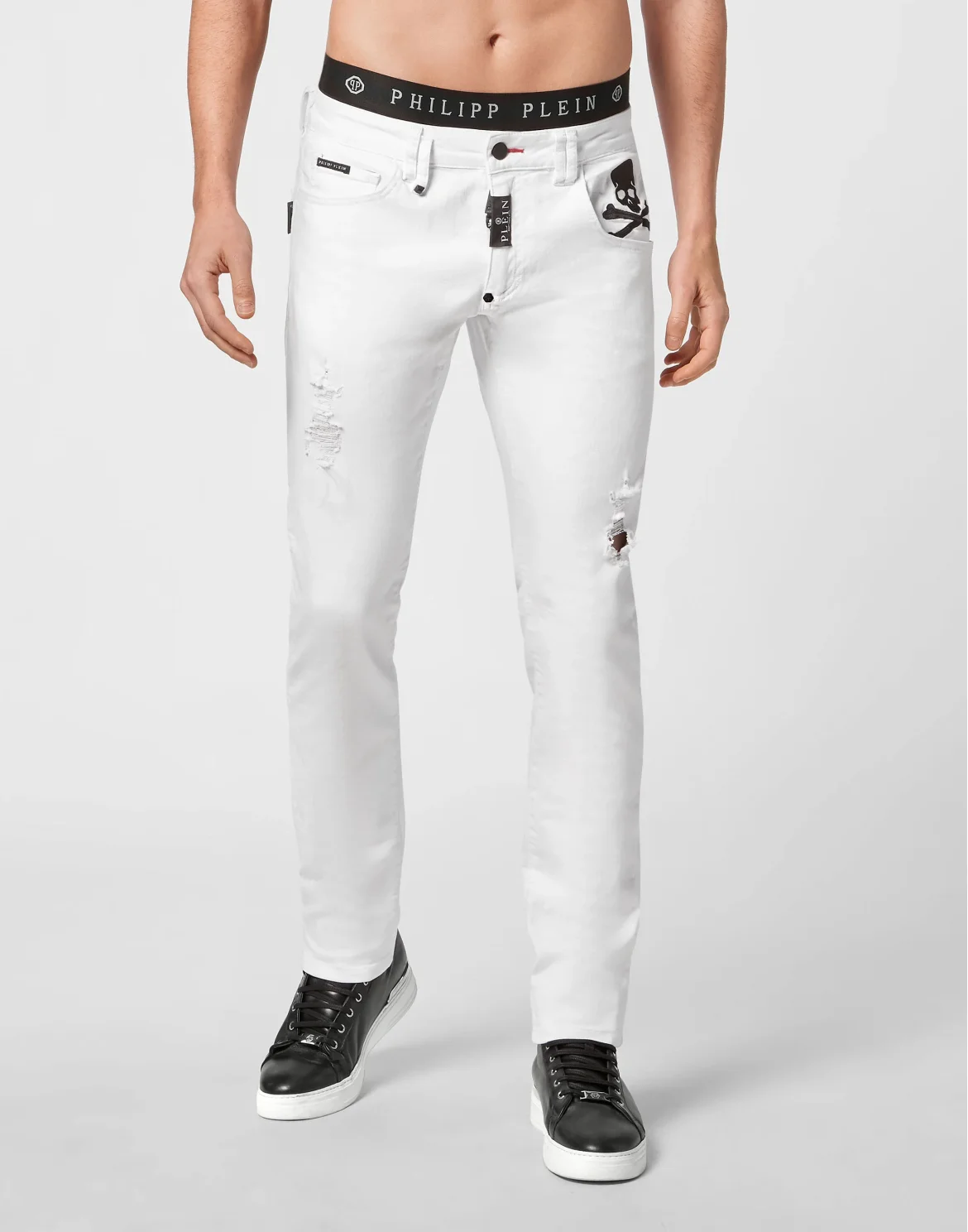 Denim Trousers Super Straight Cut Skull, цвет: Белый