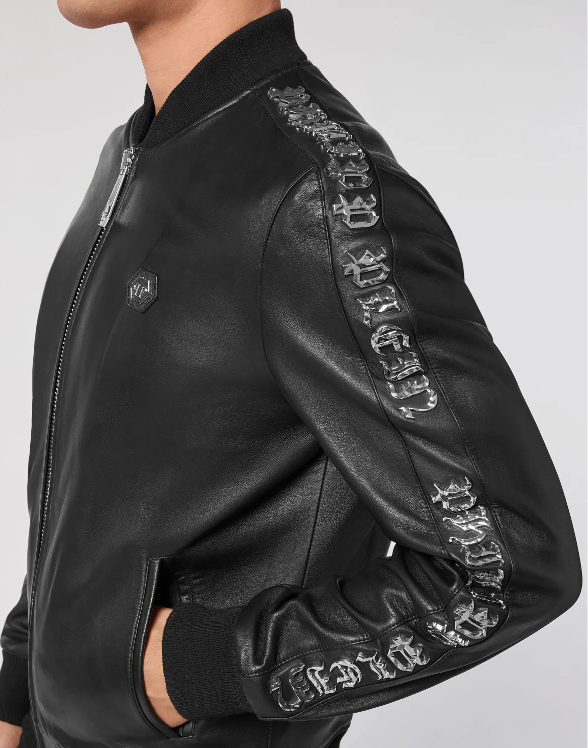 Leather Bomber Gothic Plein, цвет: Черный