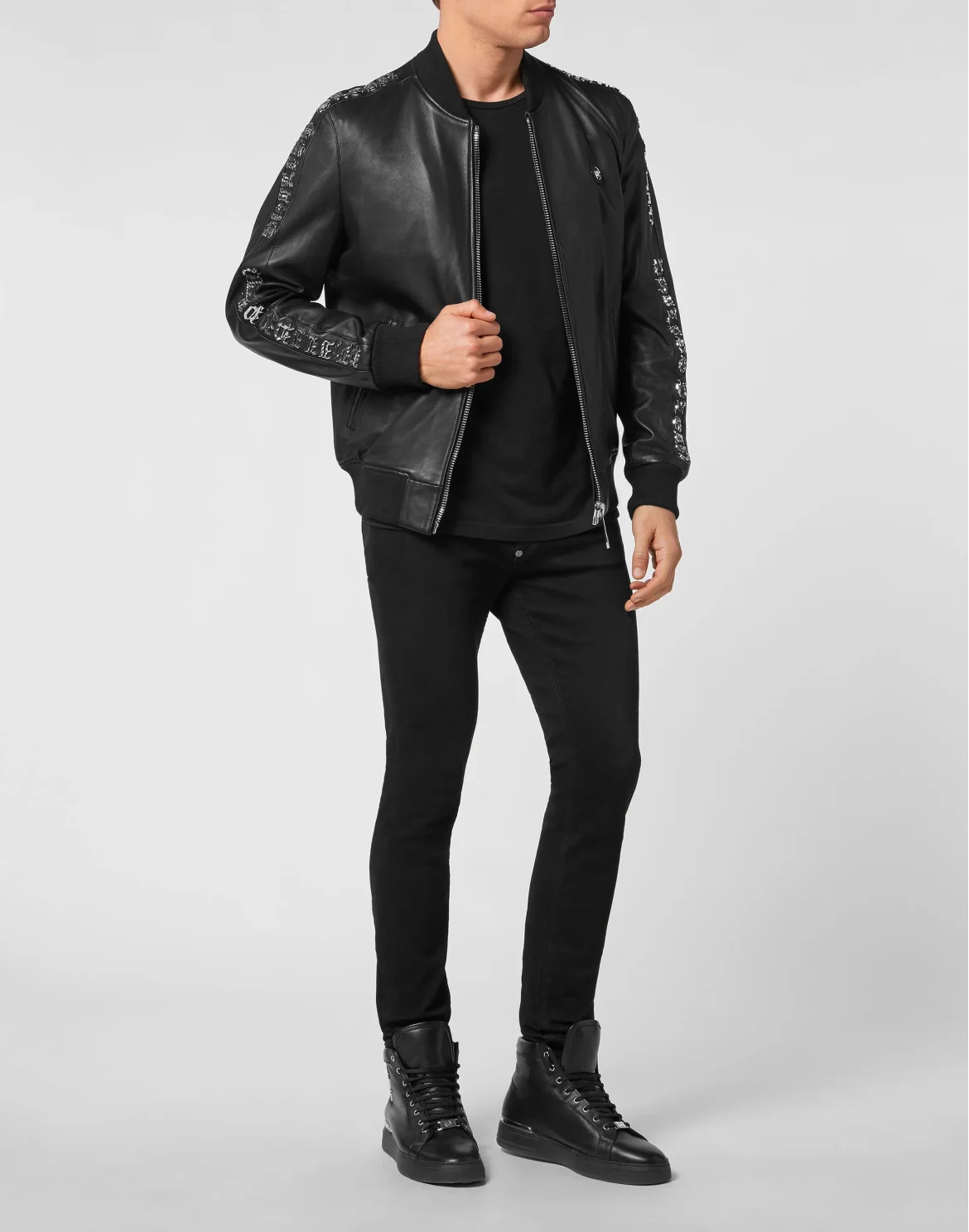 Leather Bomber Gothic Plein, цвет: Черный