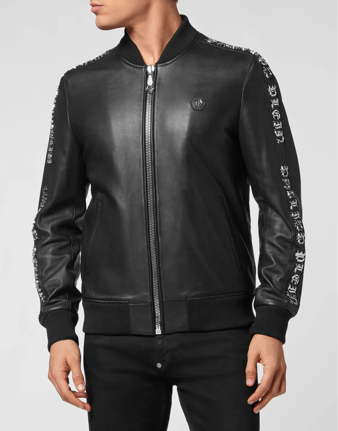 Leather Bomber Gothic Plein, цвет: Черный
