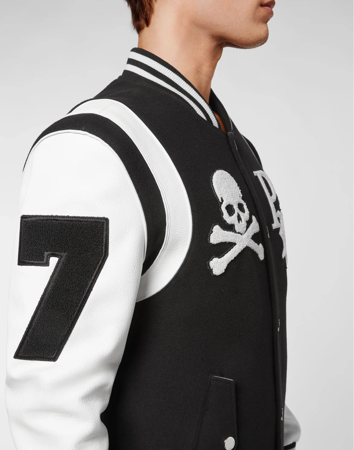 College Jacket Deer Leather Sleeves Patches, цвет: Черный
