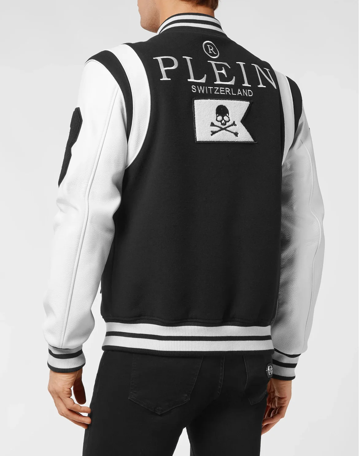 College Jacket Deer Leather Sleeves Patches, цвет: Черный