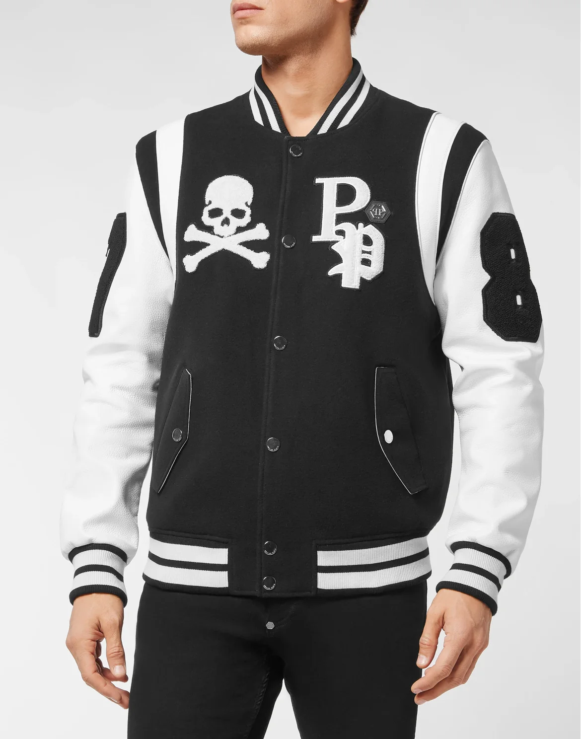 College Jacket Deer Leather Sleeves Patches, цвет: Черный