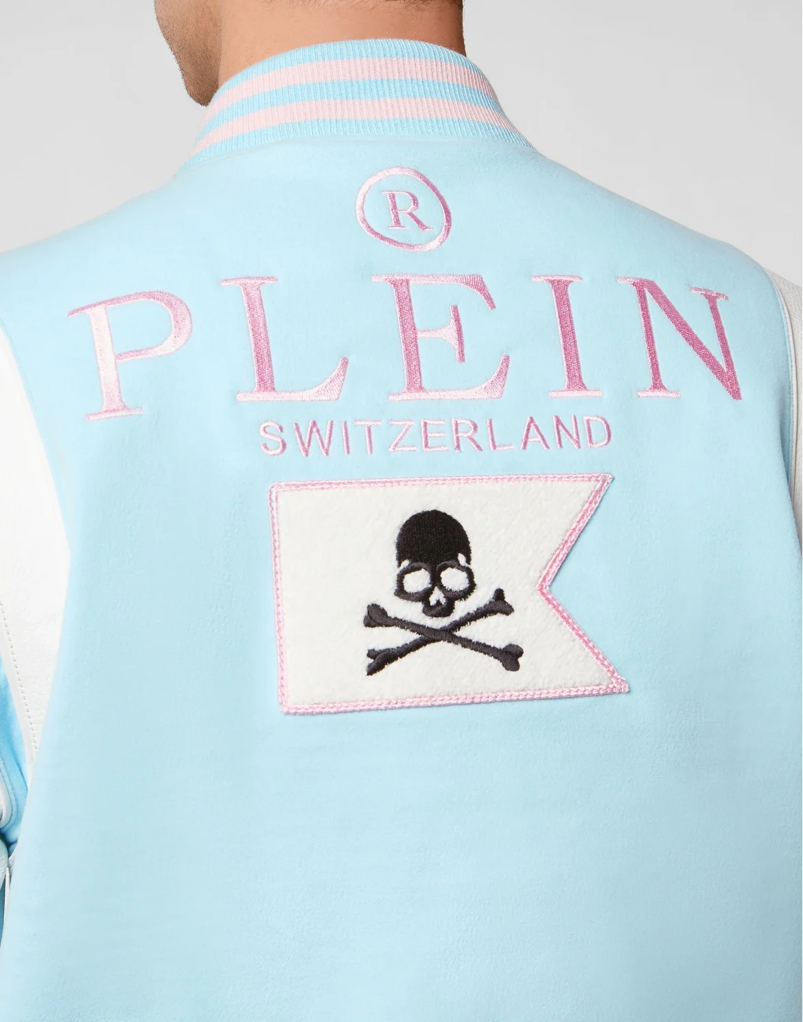 College Jacket Deer Leather Sleeves Patches, цвет: Голубой