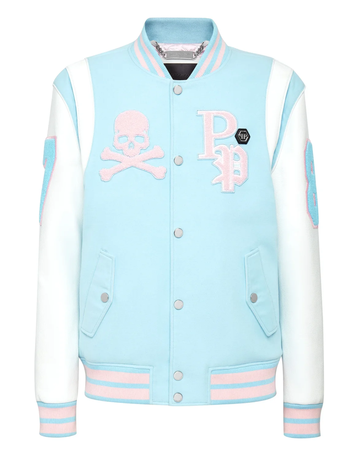 College Jacket Deer Leather Sleeves Patches, цвет: Голубой