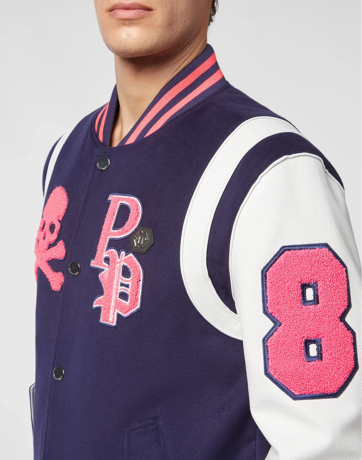 College Jacket Deer Leather Sleeves Patches, цвет: Синий